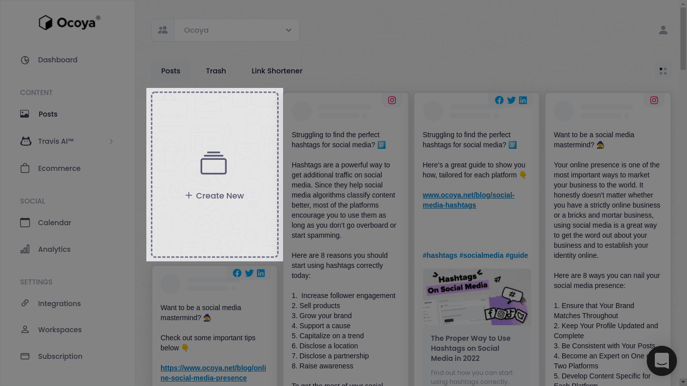 Create a new post with Ocoya