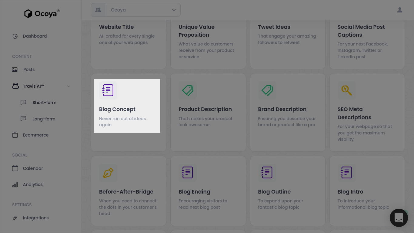 Ocoya's content idea generator is easy to spot